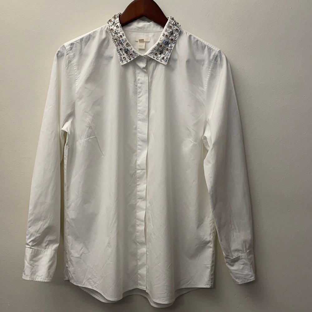 J.Crew Blouse with Rhinestone Collar and Hidden Button Closure
